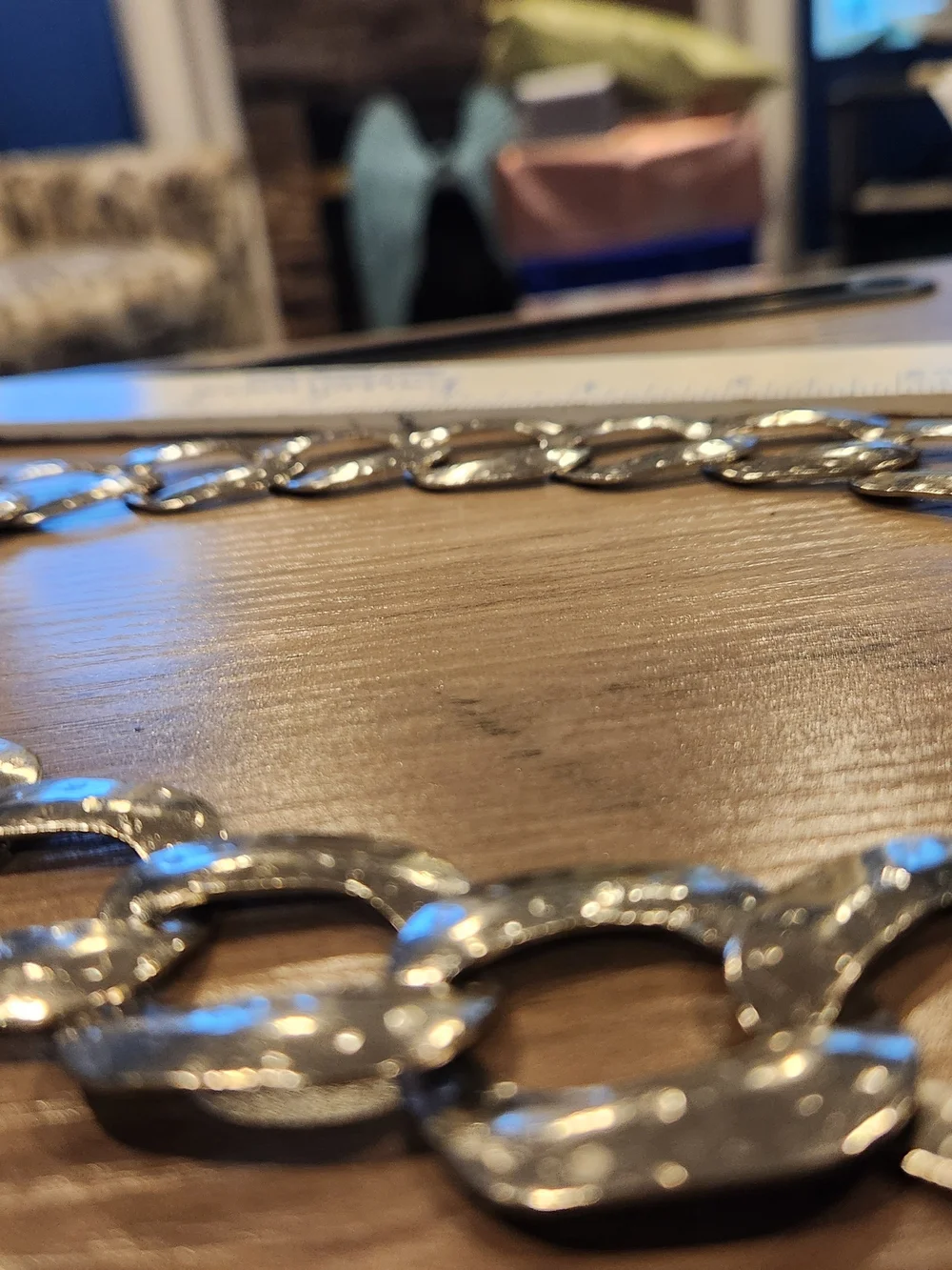 Vintage Silver Hammered Curb Link Necklace 8